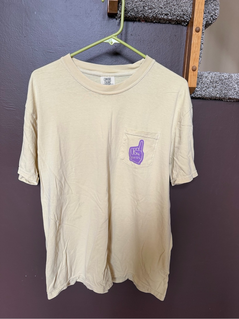Comfort Colors yellow Short-Sleeve Pocket Tee with Purple Skol Pocket Graphic